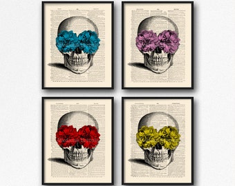 Dia de los Muertos Art Day of the Dead Decor Sugar Skull Art Calavera Catrina Floral Skull Art Flower Eyes Skull Poster Set of 4 Prints S16