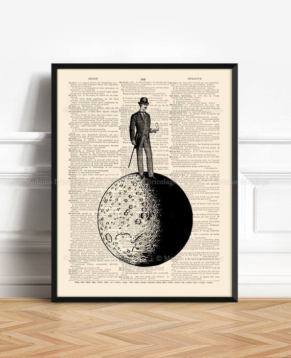 Full Moon Print, Man On The Moon, Mystery Print, Luna Wall Hangings, 16th Birthday Gift Surreal Girl Gift Moon Nursery Print Cool Poster 317