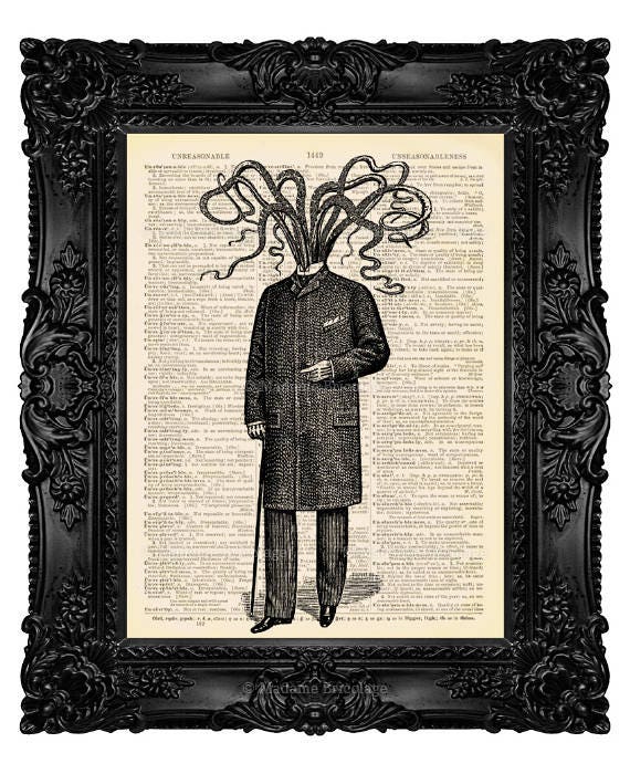 Cthulhu Art, College Dorm Print, Kraken Art Print, Victorian Octopus, Dictionary Art Gift, Bathroom Wall Decor, Boy Birthday Poster 047