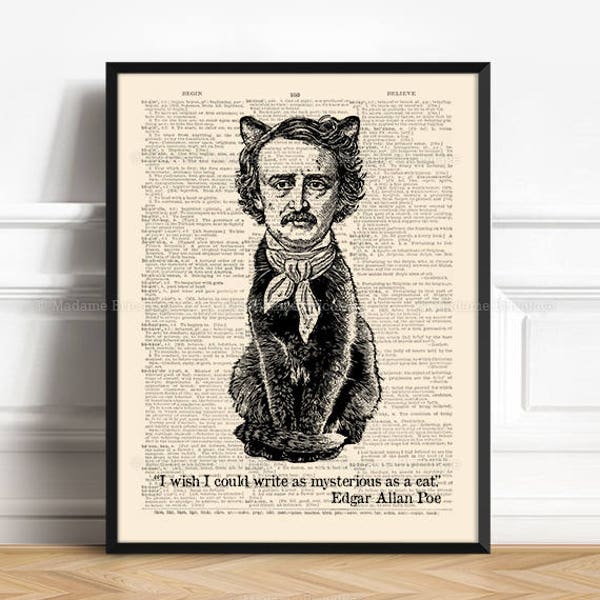 Edgar Allan Poe Art Black Cat Print Literary Poster Edgar Allen Poe Portrait Literary Art Prints Wall Art Gift For Book Lover Home Decor 538