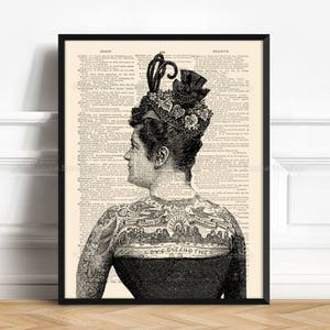 Tattooed Woman, Wife Gift, Tattooist Gift, Tattoo Poster, Mens Gifts, Christmas Gifts, Tattoo Salon Print, Victorian Poster 041