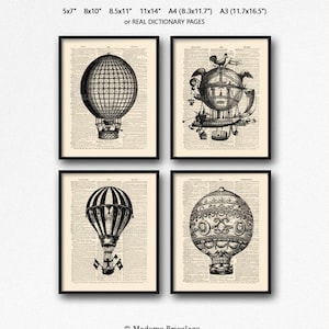 Hot Air Balloon Set, Balloon Poster Gift, Cool Sister Gift, Steampunk Machine, Coworker Gift Set, Funny Kids Wall Art, Gift for Her 15th S17