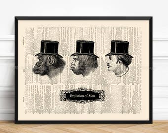 Human Evolution of Man, Darwin Anthropology Art Science Teacher Gift for Professor Gift Science Student Gift Cave Man Funny Office Decor 250