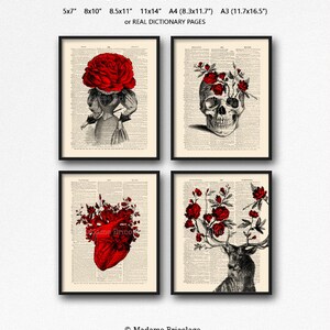 Rose Deer Flowers, Floral Skull Art, Cool Girlfriend Art, Mystery Print Set, Rose Deer Gift, Cool Girl Gift, Mystery Poster Pack Geeky  S15