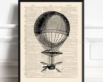 Impresión de globo aerostático, lindos regalos para novio, regalo de mujeres geek, dirigible Steampunk, cartel de globo, regalo para su octavo, tapices de pared 075