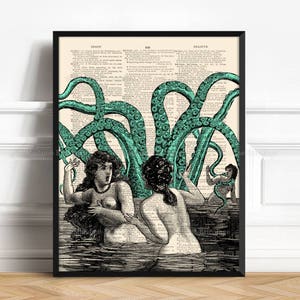 Octopus Tentacles, Unique Gift Poster, Kraken Art, Sister Gift, Tentacles Bathroom, Funny Bathroom Art, Coworker Gift Print, Geeky Groom 511