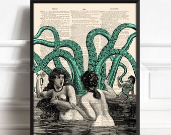 Octopus Tentacles, Unique Gift Poster, Kraken Art, Sister Gift, Tentacles Bathroom, Funny Bathroom Art, Coworker Gift Print, Geeky Groom 511