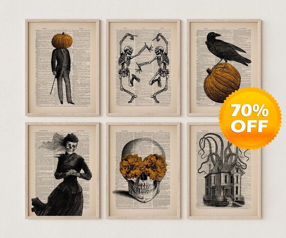 Set of 6 Vintage Halloween Prints Halloween Decor Skeleton - Etsy