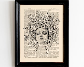 Medusa, Medusa Head, Mythical Creature, Greek Mythology, Medusa Wall Art, Medusa Dictionary, Dictionary Art Decor, Home Decor, Art Gift 038