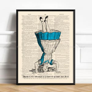 Alice in Wonderland Decorations Mad Tea Party Kids Room Decor Gift Art Print on Antique Book Pages Dictionary Page Upcycled Recycled Art 173 image 1