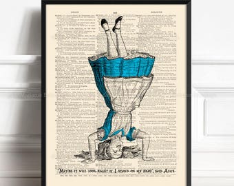 Alice in Wonderland Decorations Mad Tea Party Kids Room Decor Gift Art Print on Antique Book Pages Dictionary Page Upcycled Recycled Art 173