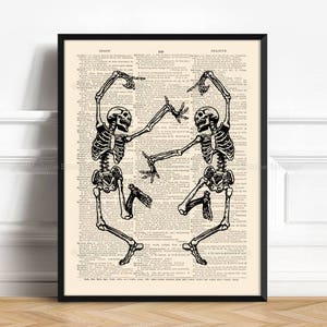 Dancing Skeletons Halloween Home Decor Wall Decor Wall Hangins Skeleton Poster Dictionary Art Print Vintage Upcycled Antique Book Page 267