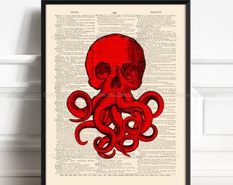 Cthulhu, Husband Gift Poster, Octopus Wall Art, Gothic Poster Gift, Kraken Octopus Print, Xmas Poster Gift, Bathroom Art Funny, Friend 476