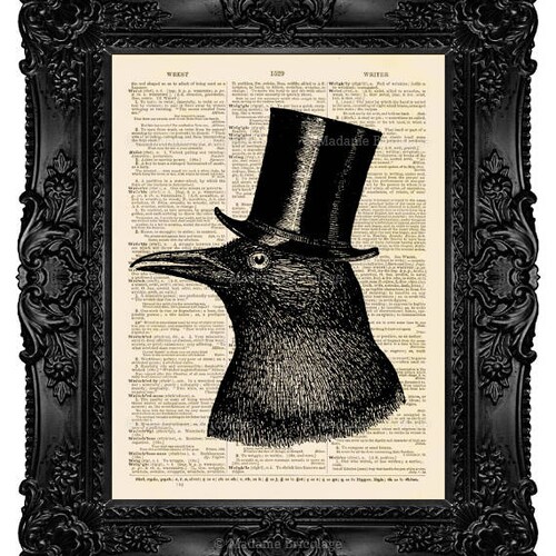 Mr. Raven Bird in Top Hat Crow ORIGINAL 