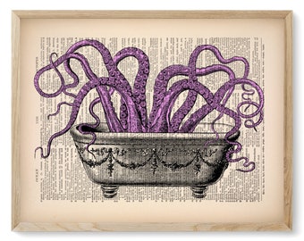 Cartel de pulpo divertido, letrero de baño divertido, humor de baño, arte animal caprichoso, arte divertido de la pared del hogar, arte de la pared del baño, humor del baño 512