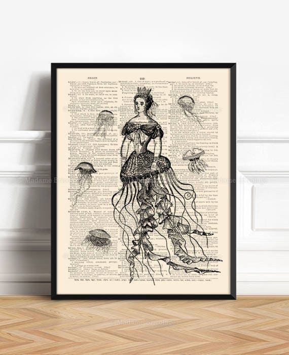 Jellyfish Wall Decor, Jellyfish Poster, Greek Mythology, Girlfriend Xmas Gift, Funny Bathroom Art, Cute Gift Art Print Marine Wall Decor 206