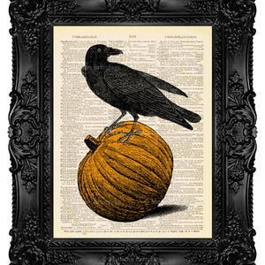 Black Raven, Gothic Artwork, Halloween Decor Idea, Book Wall Hangings, Horror Home Decor, Dictionary, Wall Decor, Art Prints 460