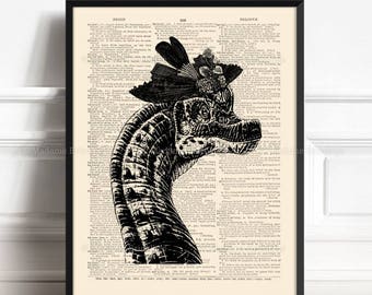 Dinosaur Art Poster, Dinosaur Wall Decor, Cool Dinosaurs, Funny Office Art, Cool Mom Gift, Gift For Girls, Funny Victorian Art, Print 007