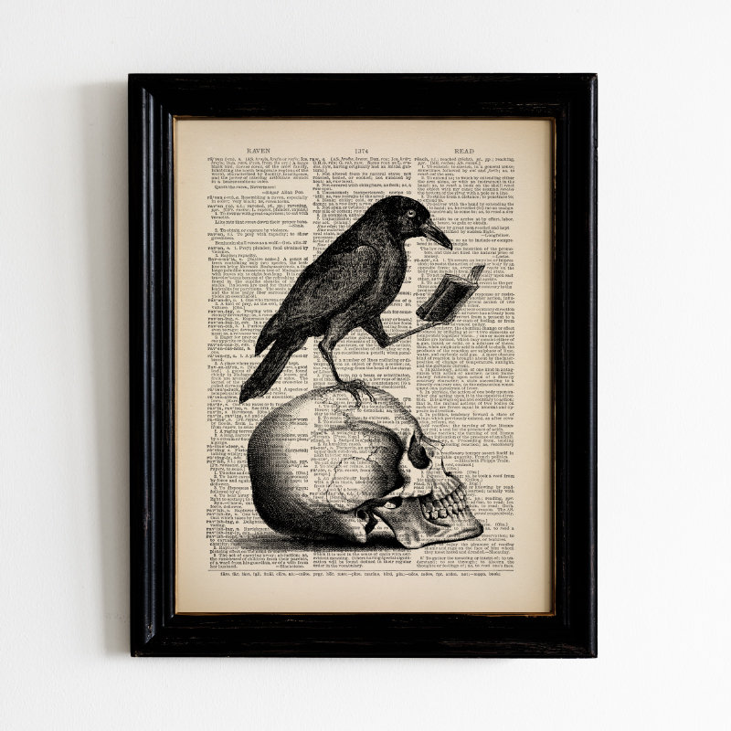 Totenkopf mit Rabe Edgar Allan Poe Rabe Nevermore Buch lesen Krähe Schwarzer Vogel Gothic Poster Geschenk für Buchliebhaber Geschenk für Goth Halloween 542