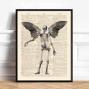 Skeleton Angel, Mythical Creature, Mythical Animal, Love Him Gift, Animal Anatomy Decor, Cool Dictionary Art, Halloween Poster 124