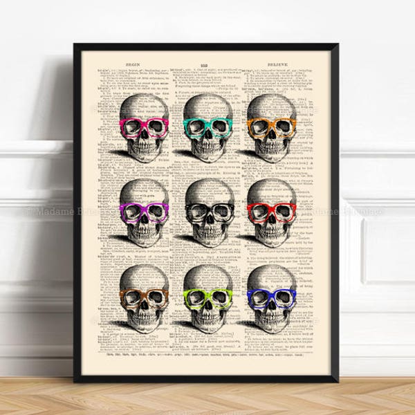 Skull Geekery, Boyfriend Mens Gift, Teen Boy Gift Poster, Geekery Skull Poster, College Wall Decor, Skull Geek Poster, Funny Office Art, 194