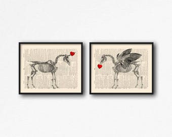 Impresión de huesos de Pegaso, conjunto de calaveras de pareja, regalo de hermana genial, esqueleto de unicornio, regalo de mujer genial, regalo de chica adolescente divertida, regalo de chica adolescente genial, S40