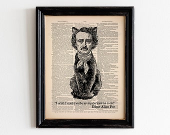 Edgar Allan Poe Art, Gothic Wall Art, Black Cat Print Literary Art Print Gift, Gothic Poster, Funny Gift for Book Lover, Dark Academia 538