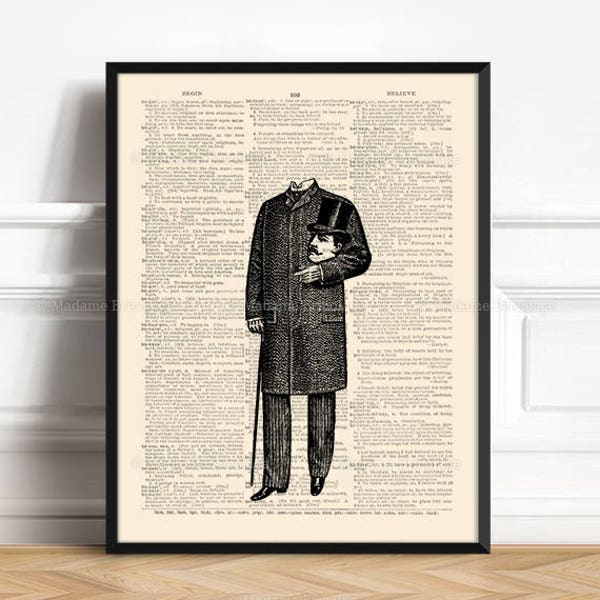 Victorian Ghost, Where Is My Head, Magic And Occult, Funny Home Print, Gift Woman Print Oddity Art Print Horror Decor Top Hat Gentleman 171