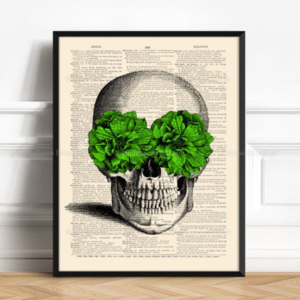 Floral Skull Poster, Unique Gift, Skull Head Print, Sister Gift, Skull Wall Poster, Funny Dorm Print, Human Anatomy Poster, Vintage Home 530