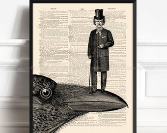 Edgar Allan Poe, Poe Kunstdruck, nie wieder Rabe, Edgar Poe Druck Kunst, Antiker Seitendruck, Wörterbuch Kunst, Wanddekoration, Einzigartiges Geschenk, Nr.99