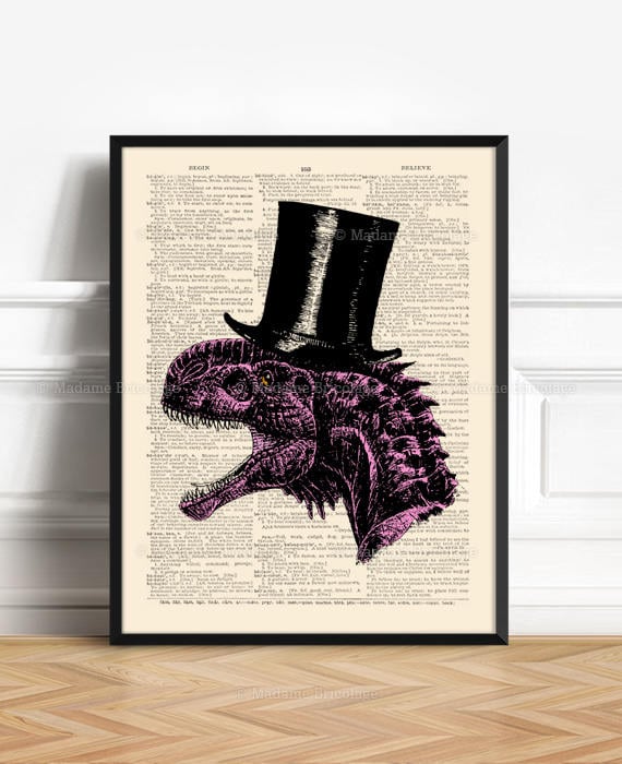 Dinosaur Room Decor, Dinosaur On The Wall, Dinosaur Gentleman, Funny Wall Print, Geekery Dinosaur, Funny Poster Print, Old Dictionary 006