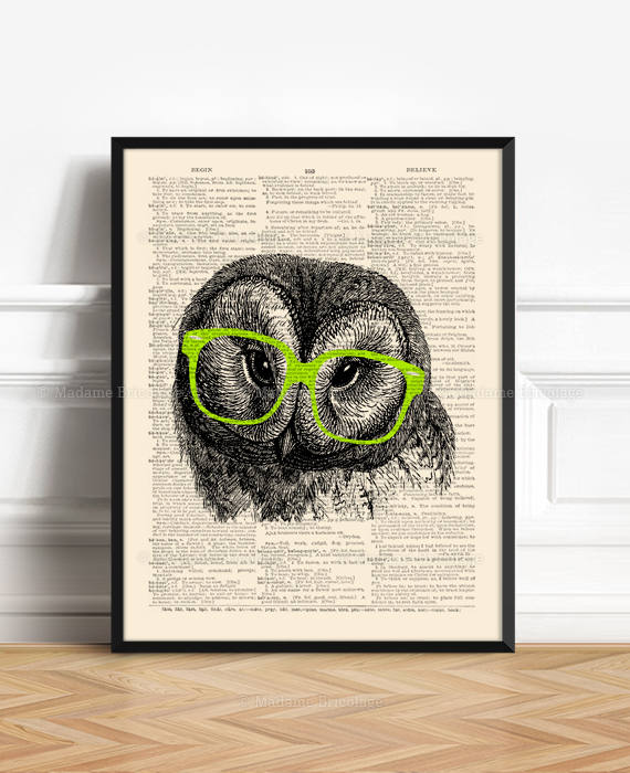 Brother Poster Gift, Cool Owl Poster, Nerd Glasses, Xmas Print Gift, Rustic Bathroom, Owl Geek, Owl 