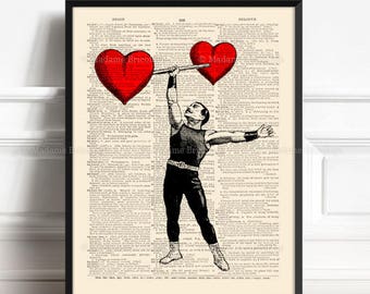 Circus Strongman, Cartel de circo divertido, Circo de amor, Regalo del 3er aniversario, Regalo de boda, Cartel nerd, Regalo del abuelo, Cartel del corazón rojo 365