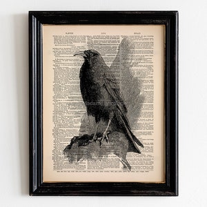 Raven Art, Crow Art Print, Nevermore, Raven Wall Hanging Dictionary Art Print Vintage Upcycled Antique Book Page Witchy Room Decor 248