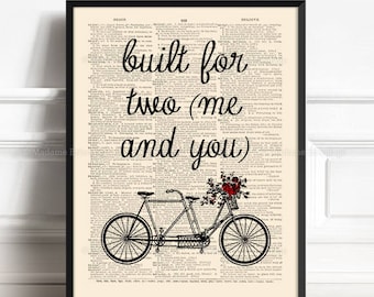 Tandem Flower, Bike Flower Basket, Wife Poster Gift, Bicycle Flower, Built for two, Funny Dorm Print, Wedding Gift, Love Gift For Him 424