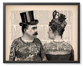 Tattoo Wedding Favor, Brother Poster Gift, Victorian Tattoo Art, Print Set Gift, Tatoo Art Wedding, Couples Gift Poster, Tattoo Salon  268