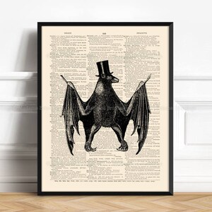 Bat Gothic Decor, Dracula Poster, Sister Brother Gift, Vampire Animal, Boy Poster Gift, Victorian Poster, Book Pages Poster, Cool Decor 316
