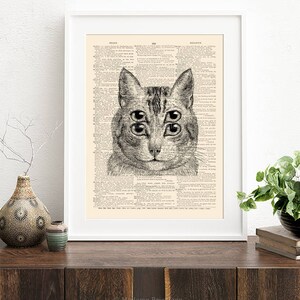 Optical Illusion Art, Funny For Cat Lover, Trippy Cat, College Dorm Room, Geeky Gifts For Him, Psychedelic Poster, College Student Gift 473 image 3