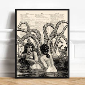 Woman With Octopus, Octopus Poster, Dorm Room Art Poster, Victorian Bathroom, Funny Bathroom Decor, Best Friend Gift Cool Groomsmen Gift 216