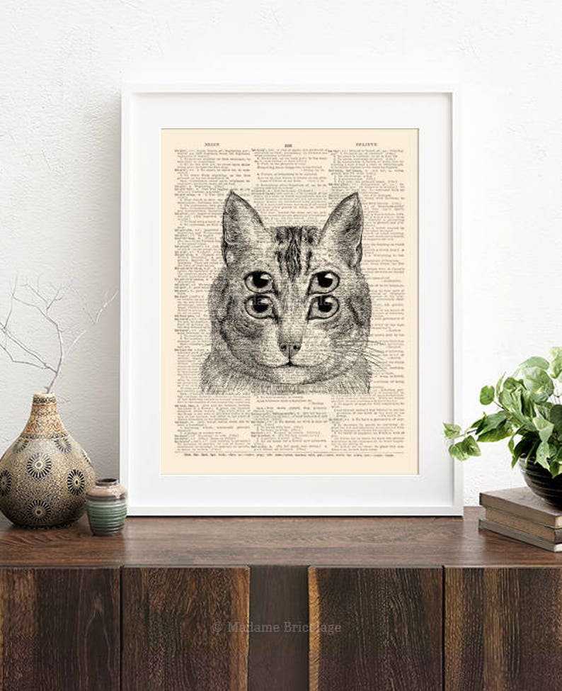 Funny Cat Gifts for Cat Lover Gift for Women Her Men Cat Poster Funny Frame Cat Art Canvas Cat Decorations for House Cat Vintage Art 473 image 2