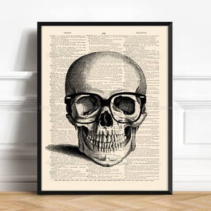Skull Geekery, Human Skull Decor, Sugar Skull Poster, Skull Wall Hanging, Skull Office Decor Dictionary Paper Geek Poster College Wall no.34