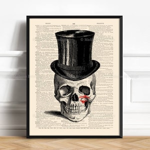 Cartel de calaveras de pareja, amor de calavera, decoración de pared gótica, calavera besada, tercer aniversario, impresión de oficina divertida, cartel de marca de beso anatómico 536