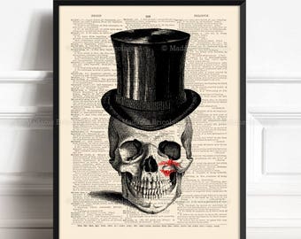 Couple Skulls Poster, Skull Love, Gothic Wall Decor, Kissed Skull, 3rd Year Anniversary, Funny Office Print, Kiss Mark Poster Anatomical 536