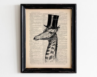 Mr Giraffe Victorian Portrait Art Print, Regalo de jirafa Steampunk, Decoración del hogar de jirafa, Arte de pared victoriano, Cartel de collage de animales vintage 453