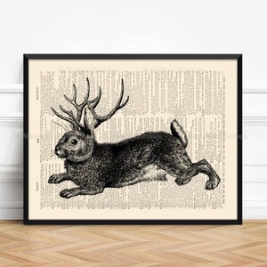 Stag Antlers, Rabbit Poster, Gift for His 1st, Antler Decor, Grandmother Gift, Funny Little Animal, Surreal Poster, Nursery Print Bunny 092