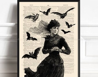 Lady Vampire, Bats, Gothic Vampire, Woman Vampire, Christmas Gifts, Teen Boy Gift, Vintage Horror Print, Halloween Poster 140
