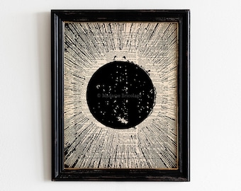 Solar Eclipse Print, Total Eclipse of The Sun, Vintage Solar Eclipse Home Decor, Moody Wall Art, Gothic Home, Madame Bricolage Press Art 221