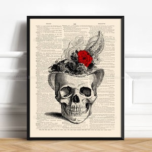 Paar Poster Schädel, Schädel Blumen, Gothic Wandbehang, Vintage Schädel Poster, Weihnachtsgeschenke, 5 Jahre Jahrestag, Anatomie Kunst, 537