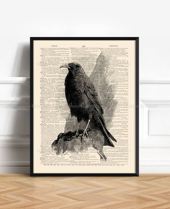 Black Raven, Husband Gift Print, Edgar Allan Poe, Nevermore, Gothic Decor, Gothic Black Bird, Black Crow Poster, Literary Art, Animal 248