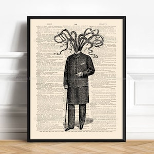 Cthulhu Art, Kraken Print, Mystery Art Poster, Octopus Decor, Lovecraft Poster, Gifts For Dad, Literary Poster Gift, Literary Horror Art 047